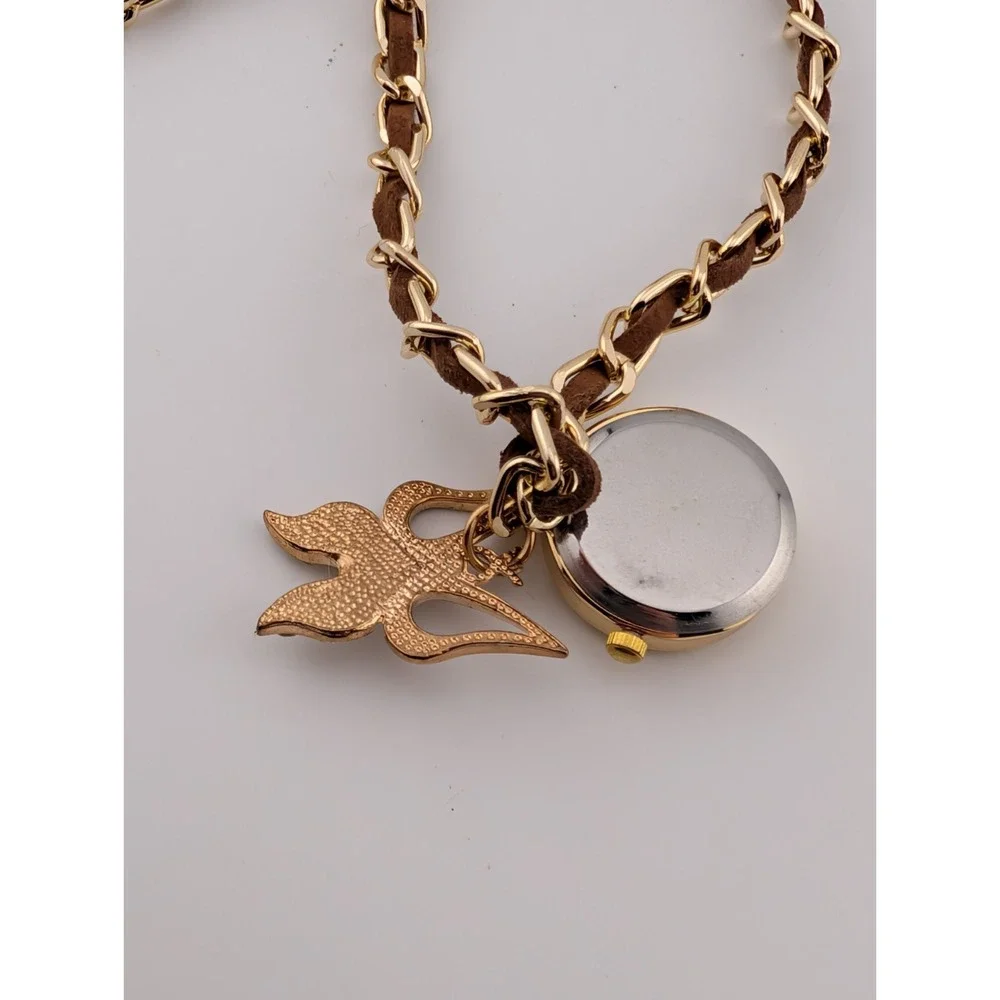 Ailisha Pendant Watch w/ Butterfly Charm 23mm Case Brown/Gold- New Battery